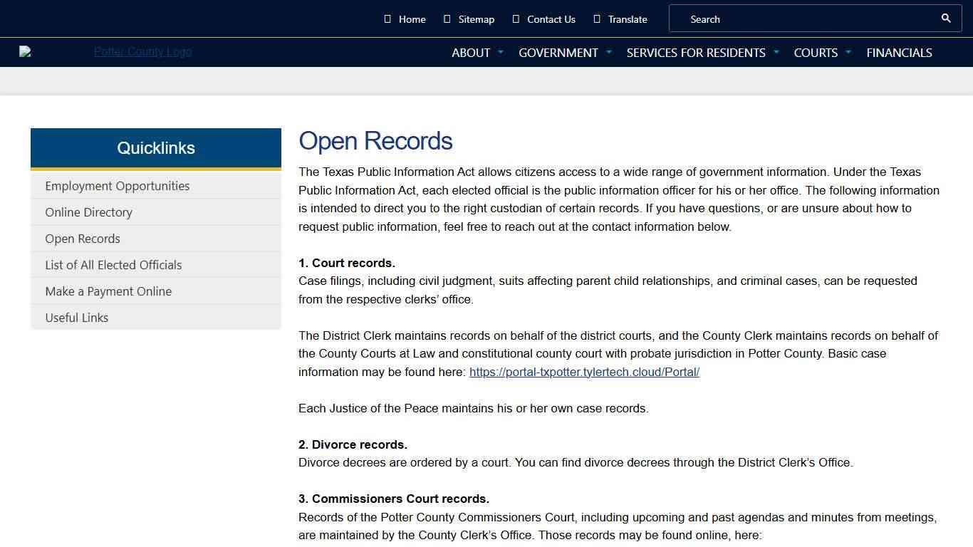 Open Records | Potter County, Texas